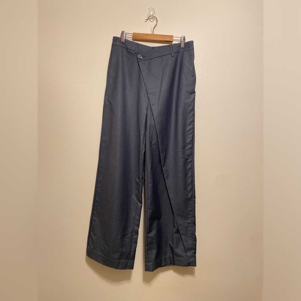 COMMENSE Wide Leg Wrap-Front Trousers - Charcoal. Size M